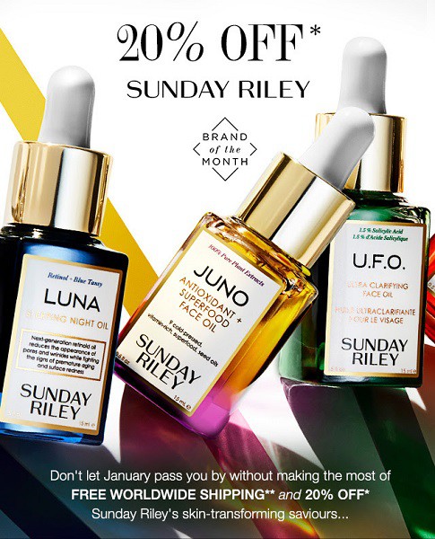Скидка 20% на Sunday Riley Скидка 20% на Sunday Riley