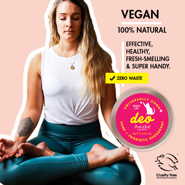 Awake Organics Plastic Free Deodorant Vanilla Mint Bicarb Free Probiotic Space Cat