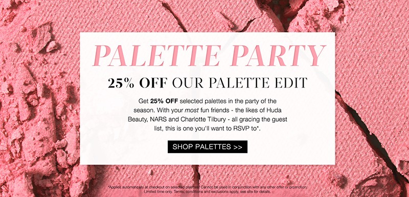 Скидка 25% на палетки на Cult Beauty