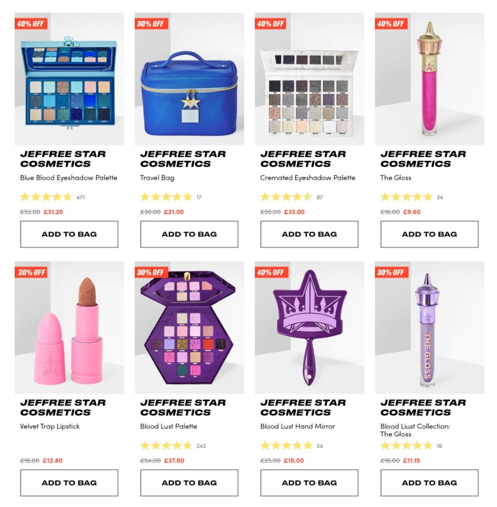 скидки до 40% на Jeffree Star