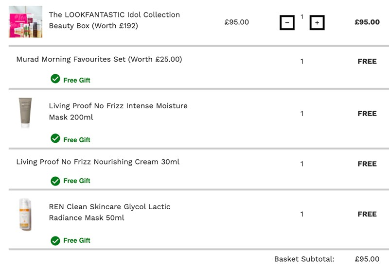 подарки при покупке бокса LookFantastic Idol Collection Beauty Box подарки при покупке бокса LookFantastic Idol Collection Beauty Box