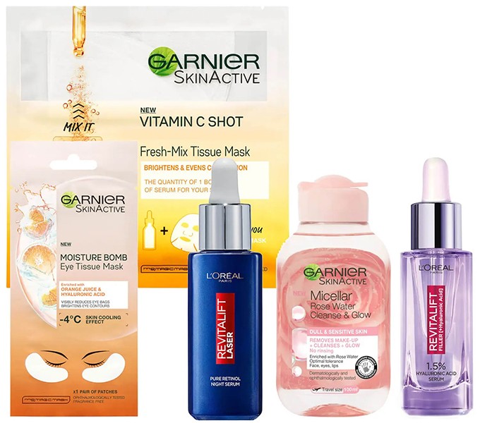 L'Oreal Paris X Garnier Brightening Booster with Hyaluronic Acid and Vitamin C Bundle