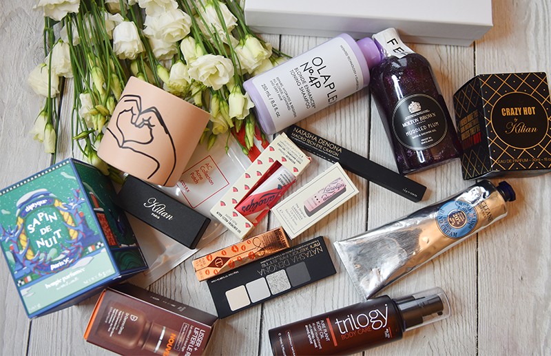 покупки от Diptyque, Paddywax, Molton Brown, Olaplex, Lanolips, Kilian, Dr Dennis Gross, Trilogy, Charlotte Tilbury, Natasha Denona, Votary, L'occitane, Cosrx