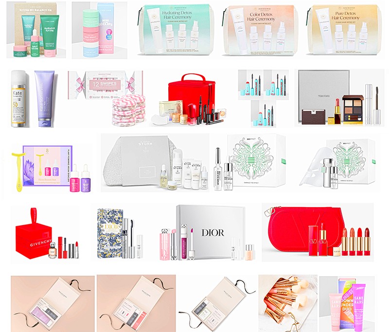наборы от I Dew Care, Innersense, Kate Somerville, Magnitone, Shiseido, Superfluid, Tom Ford, Bybi Beauty, Dr Barbara Sturm, BIOEFFECT, Givenchy, Valentino Beauty, Paula's Choice, ICONIC London