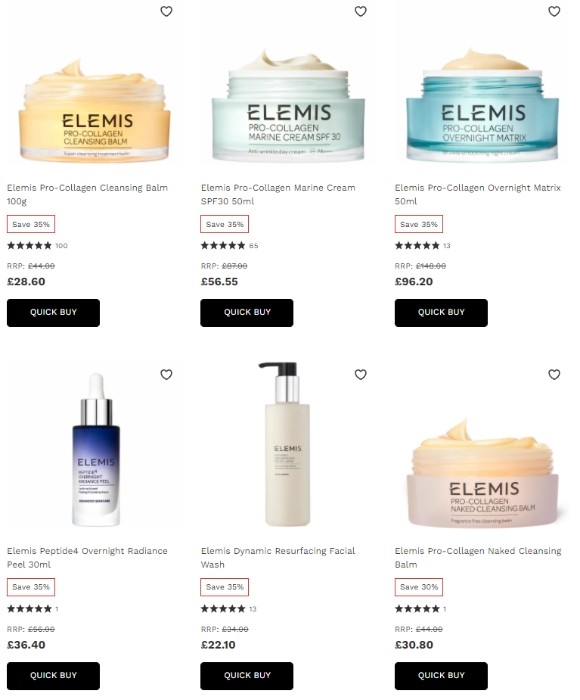 скидки 35-30% на Elemis экстра-скидка 5%