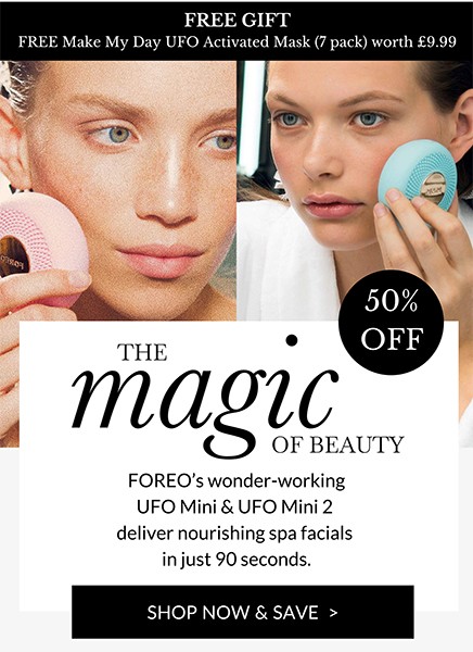 скидка 50% + 15% на FOREO UFO Mini и FOREO UFO Mini 2 