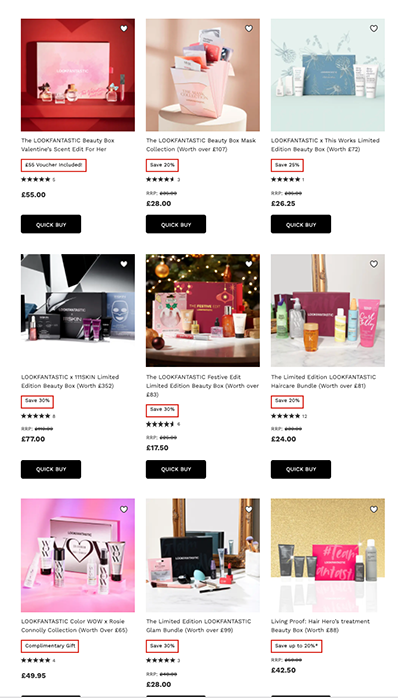 экстра-скидка 10% на боксы Lookfantastic